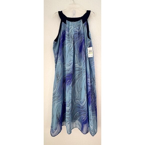 NWT Robbie Bee Chiffon Halter Dress L Blue Abstract Geometric Lined Nautical Y2K - Picture 1 of 6